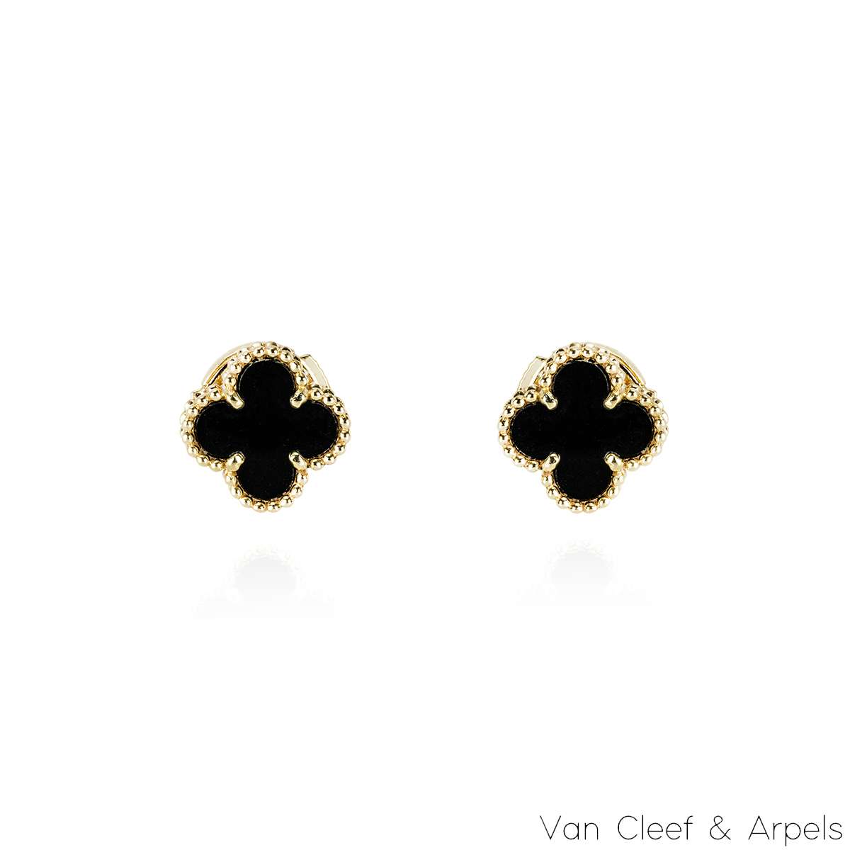 Van Cleef & Arpels Yellow Gold Onyx Sweet Alhambra Earrings VCARA44900
